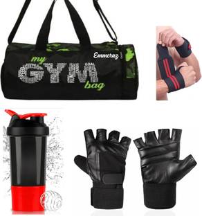 EMMCRAZ my green gym bag with spider bottle with wrist support & gym gloves Home Kit
