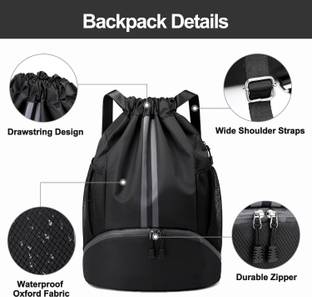 Leosportz 22L Waterproof Drawstring Backpack Unisex with shoe compartment
