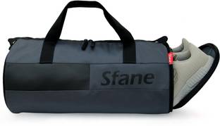 Sfane Black Leather Gym Bag for Men & Women with Shoe Compartment Sports Duffel