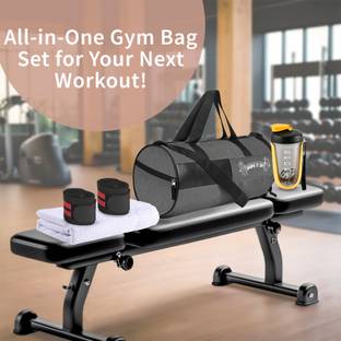 KUBER INDUSTRIES Ultimate Gym Bag, Water Bottle/Shaker, Face/Hand Towel, 2 Wrist Bands | Grey