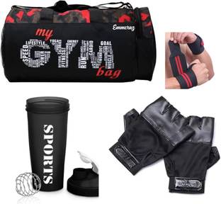 EMMCRAZ my red gym bag with spider bottle with wrist support & gym gloves Home Gym Kit