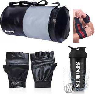 EMMCRAZ (grey/black ) gym bag with spider shaker with gym gloves and wrist support