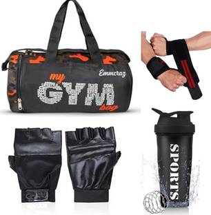 EMMCRAZ Multicolr gym bag with spider protein shaker with gym gloves and wrist support