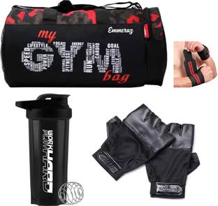 EMMCRAZ my red gym bag with gallon bottle with wrist band and gym gloves Home Fitness Kit