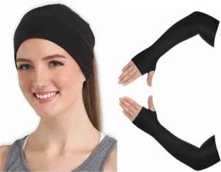 yubirth Protective Men & Women arm sleeve with black workout headband pack of 2 combo Riding Gloves