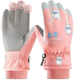 gustave Winter Ski Gloves Kids Cartoon Design Pink Polar Bear Skating Gloves