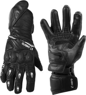 Hero Motocorp Leather Full Riding Gloves Knuckle & Finger Protection Riding Gloves