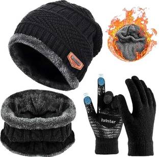 HappenWell 3 PICS WINTER WOOLEN MEN & WOMEN Cap/GLOVES/NECK Riding Gloves