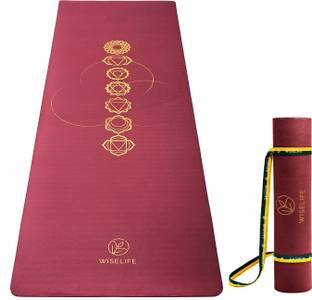 Wiselife 7 chakra Printed 6MM Yoga Mat + Yoga Strap For Men, Women, Kids | Anti-Slip - Maroon 6 mm Yoga Mat