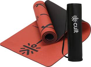Cult Unisex-TPE-Dual Color-Brick/ Black -Allignment Marking-With Bag and Strap 8 mm Yoga Mat