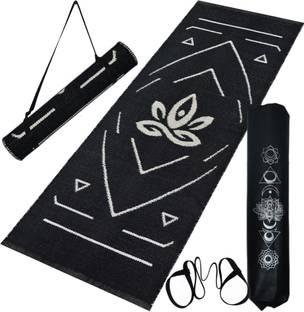 house of handmade Handwoven Cotton Yoga Mat with Guide lines Black 8 mm Yoga Mat
