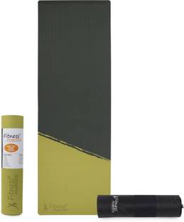 Fitness Mantra TPE 8mm Cross Color Anti-Slip Yoga Mat with Cover Bag| Army + Lemon| 8 mm Yoga Mat