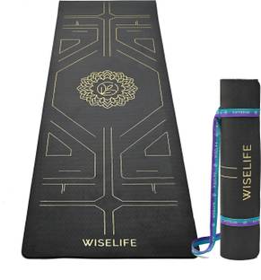 Wiselife TRU Alignment Yoga Mat + Strap Pro-Balance TPE Material Extra Thick Extra Long- Black 6 mm Yoga Mat