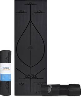 Fitness Mantra Premium TPE Body Alignment Lines Yoga Mat with Cover Bag| Black| Black 6 mm Yoga Mat