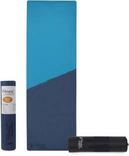 Fitness Mantra TPE 8mm Cross Color Anti-Slip Yoga Mat with Cover Bag| Navy + Teal| 8 mm Yoga Mat