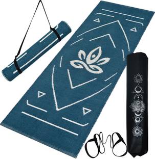 हाउस ऑफ हैंडमेड Handwoven Cotton Yoga Mat with Guide lines हरा 8 mm योगा मैट