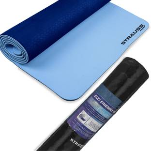 Strauss TPE Eco-Friendly Dual Layer Yoga Mat for Men & Women with Carry Bag Blue 6 mm Yoga Mat