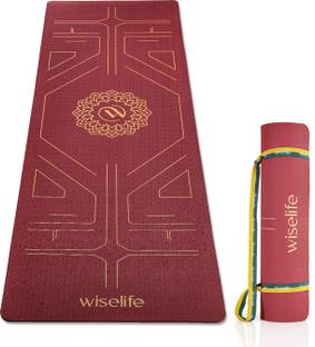 Wiselife TRU Alignment Yoga Mat + Strap Pro-Balance TPE Material Extra Thick Extra Long- Maroon 6 mm Yoga Mat