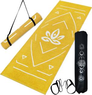 house of handmade Handwoven Cotton Yoga Mat with Guide lines Yellow 8 mm Yoga Mat
