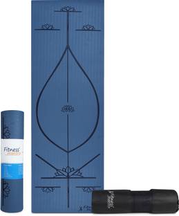 Fitness Mantra Premium TPE Body Alignment Lines Yoga Mat with Cover Bag| Navy Blue| 6 mm Yoga Mat