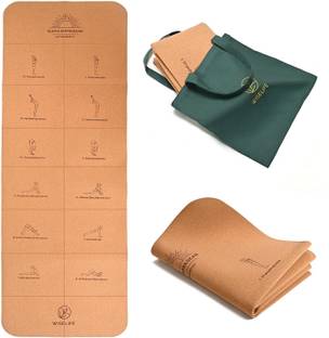 Wiselife Cork & Natural Rubber Yoga Mat + Bag | Extra Thick Extra Long for Workout - Brown 1 mm Yoga Mat