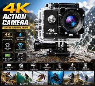 VYNEX Action camera Wide-Angle 4K Action Camera with Rechargeable Battery Sports and Action Camera