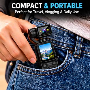 SYNO POCKET CAMERA Mini 4K Action Camera and moto Vlogging 180° Rotating Lens, Dual LED Light Sports a...