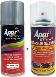 apar Spray Paint Silky Silver+GC., Compatible For Maruti Cars-225 ml,Silky Silver Spray Paint 450 ml