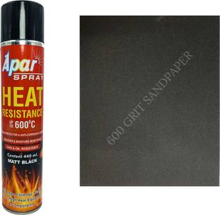apar HT High Heat Resistant Spray Paint MATT BLACK (upto 600°C) -440 ml + P-600 Black Spray Paint 440 ml