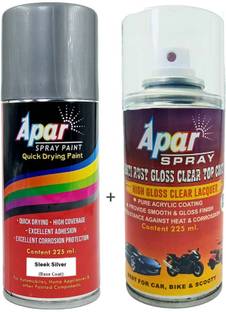 apar Spray Paint Sleek Silver (RC Colour Name)+GC for Hyundai Cars-225ml (Pack of 2), Clear Spray Paint 450 ml