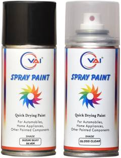 VAI Spray Paint Can MARUTI SUZUKI SILKY SILVER - 225ml, and GLOSS CLEAR-225 ml, Silver Spray Paint 450 ml