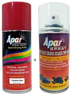 apar Spray Paint PASSION RED-225ml and GLOSS CLEAR-225 ml, for Mar. Car-(Pack of 2) Red Spray Paint 225 ml