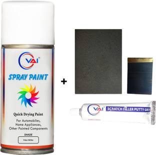 VAI Spray Paint Polar White+Putty Tube(50g)Putty Knife 320 Grit Sandpaper Compatible For Hyundai Car, Polar White Spray Paint 250 ml
