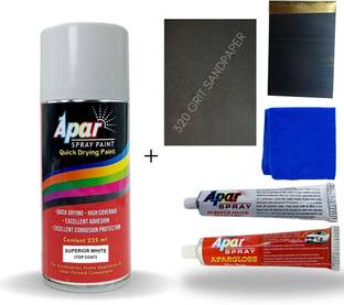apar Spray Paint Superior White+Putty & Polish Tube Set., Compatible For Maruti Cars, White Spray Paint 225 ml