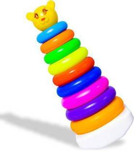 Fayme International Smiley Stacking Toys Coloring Large Teddy Rings for Kids 9 Ring Multi Color, Non Toxic Plastic,Multi Use Bath Toy, Indoor Game, Outdoor Game