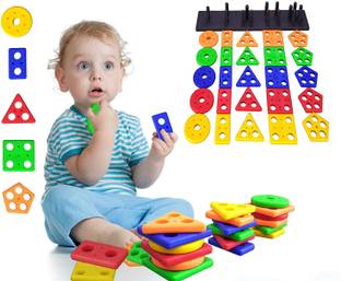deoxy pack of 2 Smart Activity Fun and Learning Geometrics Shape Five Column Blocks