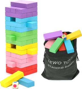 Authfort Wooden 54 Colored Wooden Building Block Dominoes, Party Game, Tumbling Tower Jenga Game (Multicolor) (Multicolor)