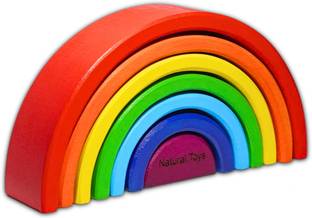 Natural.Toys 7 PC Wooden Rainbow Stacker Stacking Toy & Nesting Toy Wooden Blocks Stacker