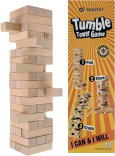 Appster 48pcs Wooden Tumble Tower Game, Stacking Tumbling Tower Games, 1 or More Players