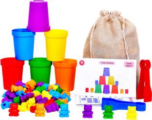 Babybundle Color Sorting Bears Toy with Sorting Cups, Tweezers & Activity Cards (60 Bears))