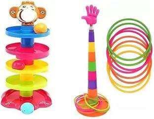 AmtiQ 4 Layer Ball Drop Tower+2 in 1 Ring Toss Game toy for kids