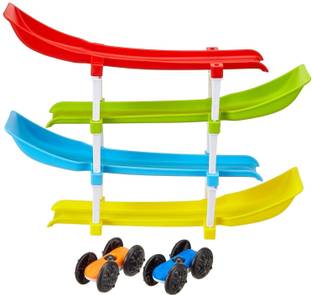 Sotnof 4 Level Car Ramp Racer Toy with 4 Mini Cars & Rolling Track Toy Fun Car Toy Set