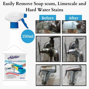 ATOMIC Tap Cleaner Liquid Spray 250 ML | Removes 100% germs | Cleans Tap, Shower | Power & Shine Booster | Hard water stain Remover | Removes Hard Water Marks and Dissolves Lime Scale Stain Remover
