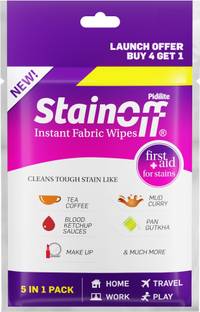 Stainoff Stain Remover Wipes (5 in 1 Pack), helps remove stains from white & colour cloth Stain Remover