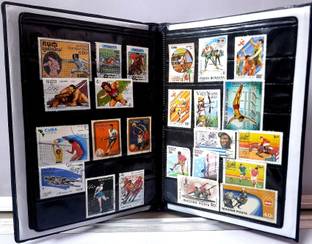 GOLD MINT Stamp album book with 100 PCS Different sports stamps Rare set Kids Hobby Combo Stamp Album