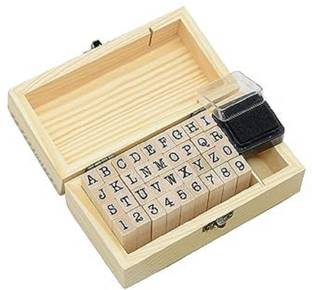 BM RETAIL Rubber Stamp (A-Z & 0-9) with Wooden Box Multipurpose Stamp Ink kit