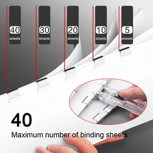 FGG Mini Push Stapler, Paper Clamp Clip Dispenser with 50 Pcs Stainless Steel Reusable Staples 40 Sheet Capacity, Portable Clip Stapler pin for Office Desk Accessories Home School Supplies
