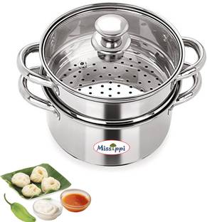 MISSIPPI 2 Tier Steamer Set with Lid|Pasta Steamer|Vegetable|Momo Stainless Steel Steamer