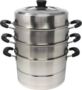 ShoppersHub PNQ 3 Tier Induction & Gas Compatible Corn Steamer 28CM with Transparent Lid Stainless Steel Steamer