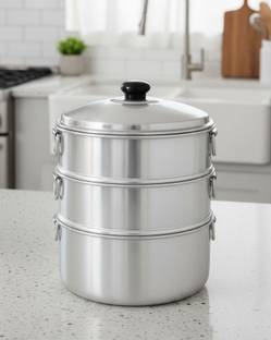 TambaVeda Aluminium Momo Steamer for Idli, Dhokla & Vegetables | 4 Tier Steaming Pot Aluminium Steamer